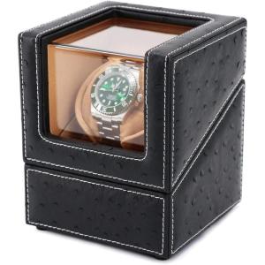 imageAutomatic Single Watch Winder for Rolex and Other Luxury Watches  Automatic Winder with Quiet Motor Premium Black Ostrich Leather Exterior and Soft Flexible Watch Pillows of Camel Velvet